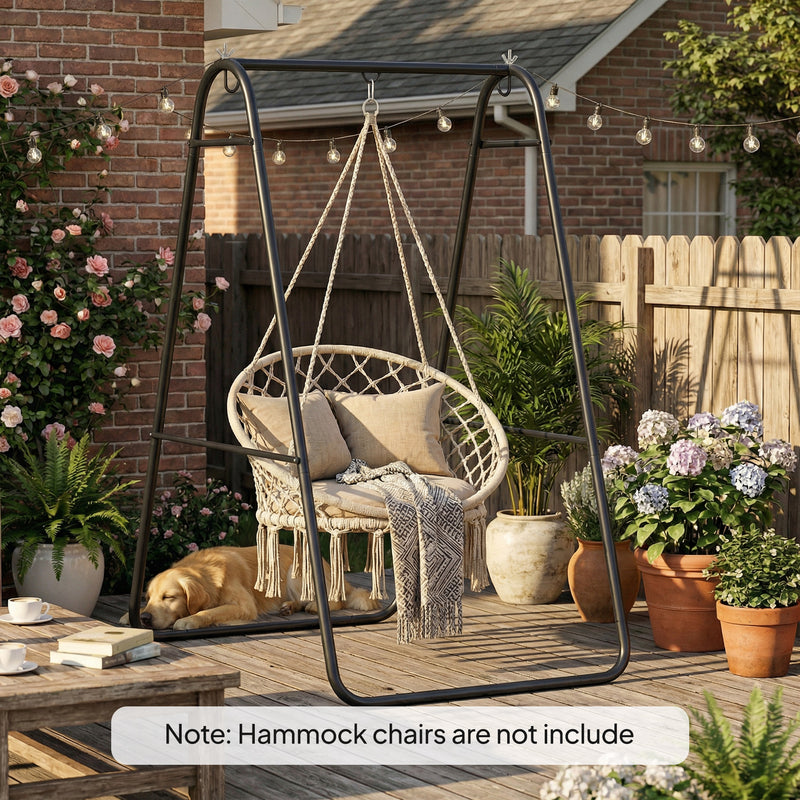 Hammock Chair Stand for Indoor or Outdoor Relaxation with Weather Resistant Steel Frame Black AOSOM