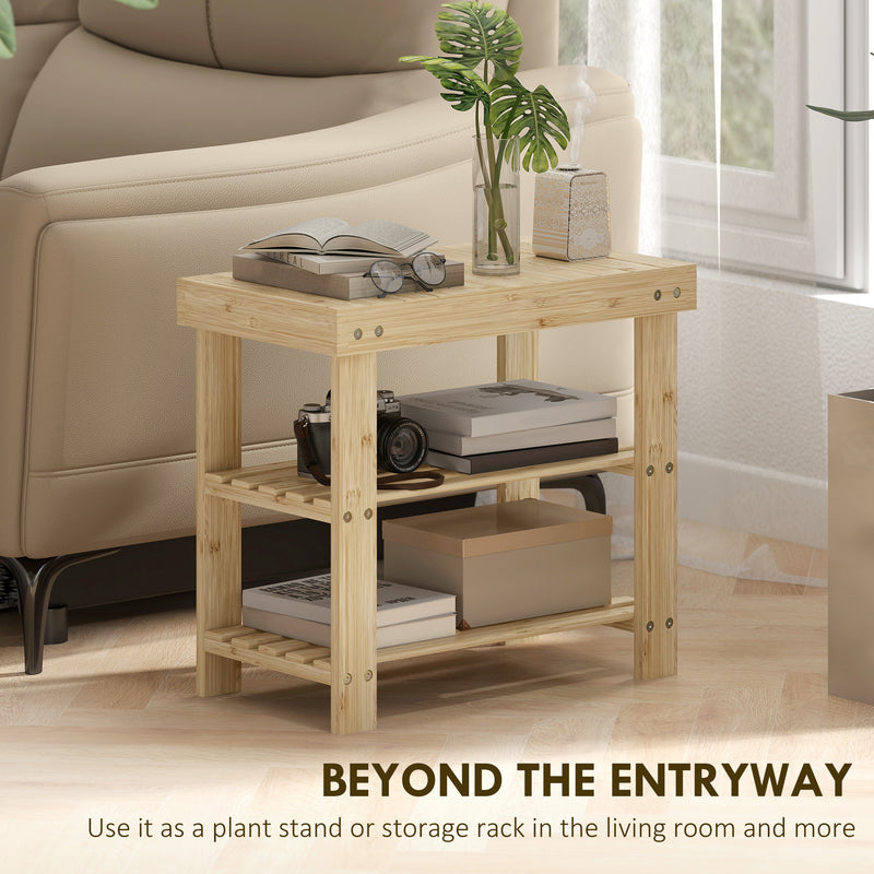 3 Tier Bamboo Shoe Storage Bench With Seat For Hallway Or Entryway, Natural Wood AOSOM