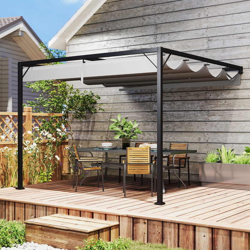 Grey 3 x 3m Outdoor Pergola with Retractable Canopy for Garden or Patio by Outsunny