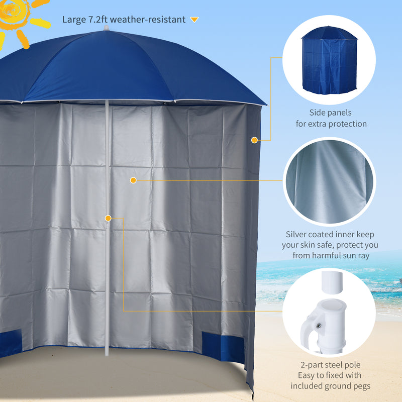 Blue 2.2M Fishing Umbrella Shelter with Side Panels and Carry Bag for Beach or Garden Shade