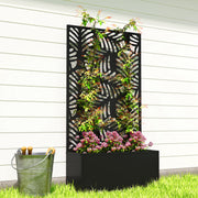 Metal Garden Planter with Trellis for Climbing Plants and Flowers Black Outsunny