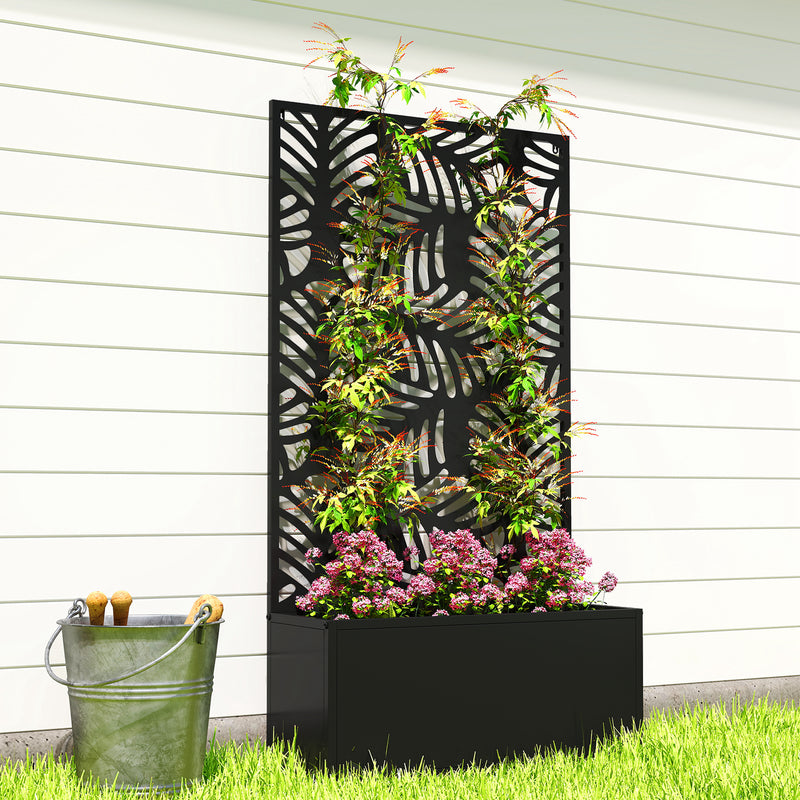 Metal Garden Planter with Trellis for Climbing Plants and Flowers Black Outsunny