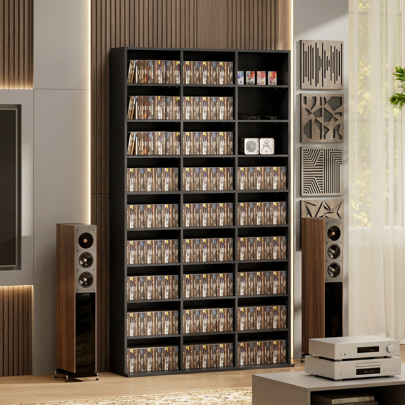 Tall Slim Media Storage Shelf with Adjustable Shelves for CDs DVDs Blu-rays