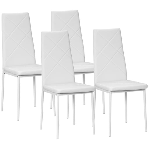 Set of 4 White Faux Leather Dining Chairs with Cushioned Seats for Modern Kitchens