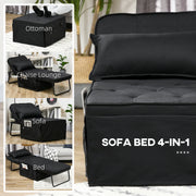Folding Sleeper Chair Bed with Adjustable Backrest and Side Pockets for Lounge Use Black