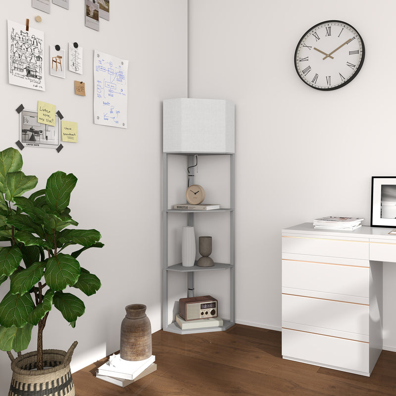Grey Corner Floor Lamp with Shelves Tall Standing Light for Living Room Pull Chain Switch by HOMCOM