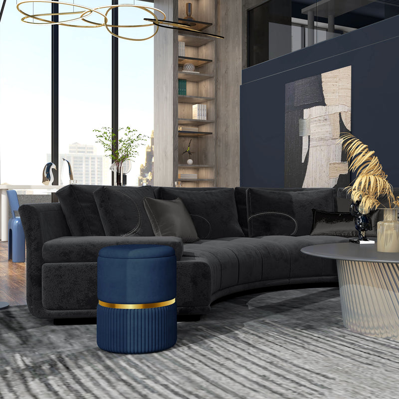 Velvet Storage Ottoman Bench with Hidden Compartment for Bedroom or Living Room Blue