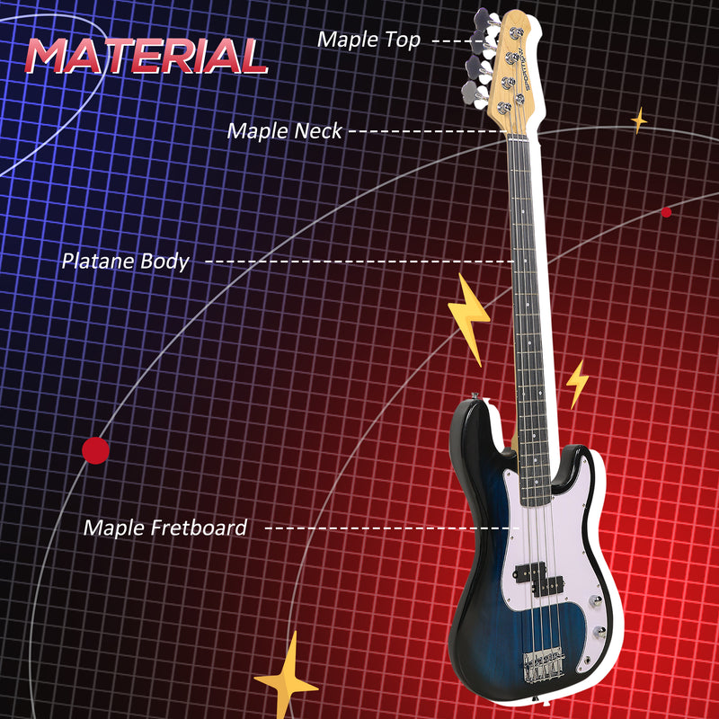 Electric Bass Guitar Starter Kit With Amplifier and Bag for Home Practice Blue Black
