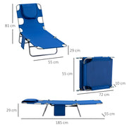 Blue Foldable Sun Lounger Set With Adjustable Backrest and Reading Hole for Garden Use