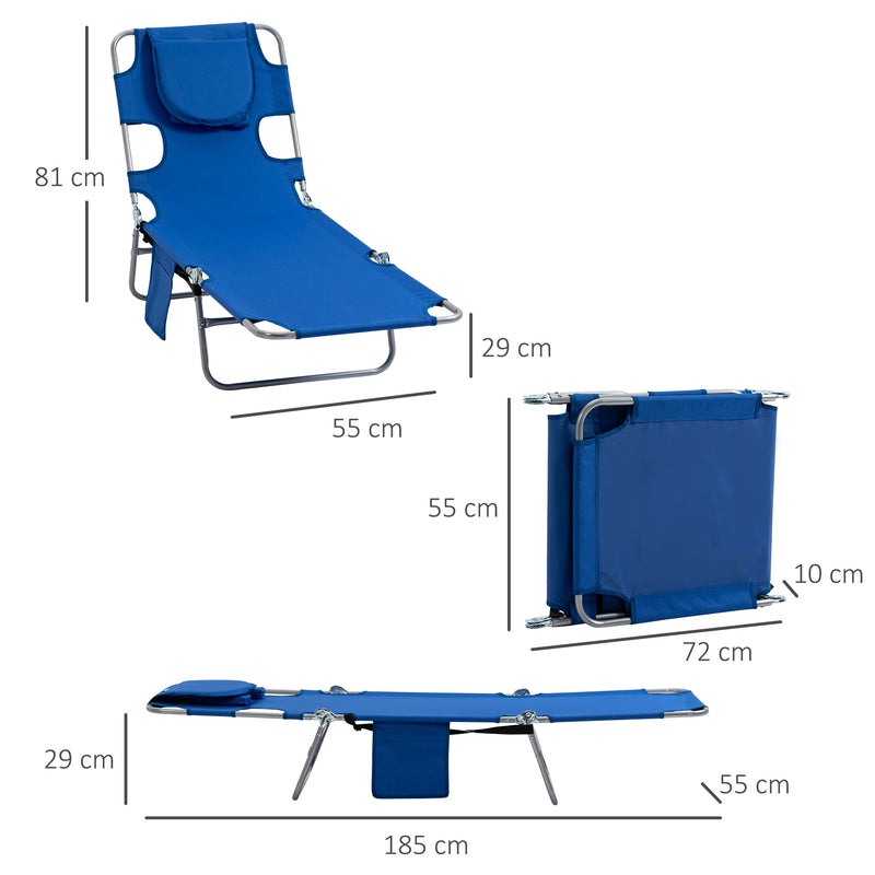 Blue Foldable Sun Lounger Set With Adjustable Backrest and Reading Hole for Garden Use