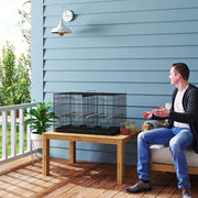 Black Bird Cage with Divider 4 Perches Slide Out Tray and Feeders for Budgies and Canaries by PawHut