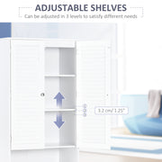 Tall White Freestanding Bathroom Floor Cabinet With Shutter Doors And 3 Storage Shelves