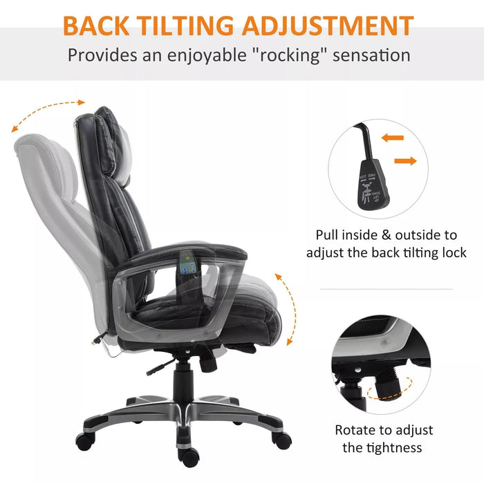 Image of a Black PU Leather Executive Chair For Home Office With Six Point Vibrating Massage, Swivel Wheels. The Chair is Comfortable And Has Diamond Stitching on The Back.