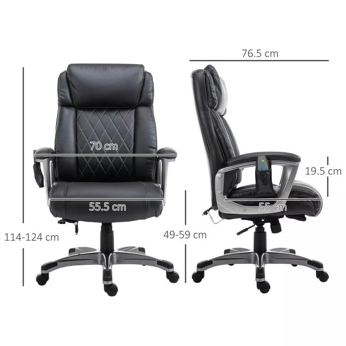 Image of a Black PU Leather Executive Chair For Home Office With Six Point Vibrating Massage, Swivel Wheels. The Chair is Comfortable And Has Diamond Stitching on The Back.