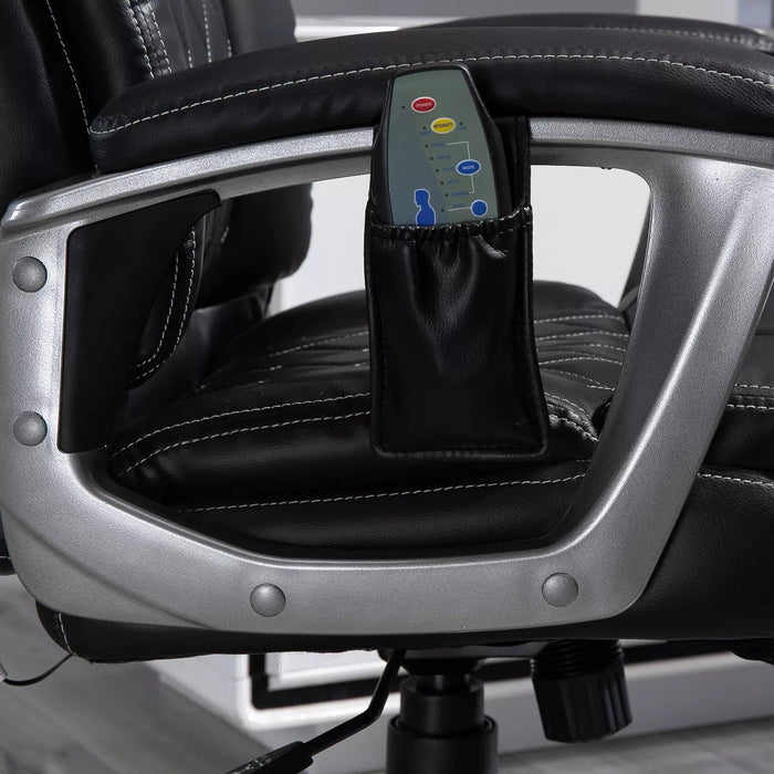 Image of a Black PU Leather Executive Chair For Home Office With Six Point Vibrating Massage, Swivel Wheels. The Chair is Comfortable And Has Diamond Stitching on The Back.