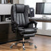 Image of a Black Executive Chair For Home Office With Footrest, swivel wheels and reclining backrest.