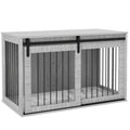 Extra Large Furniture Style Dog Crate Side Table with Sliding Door, Grey