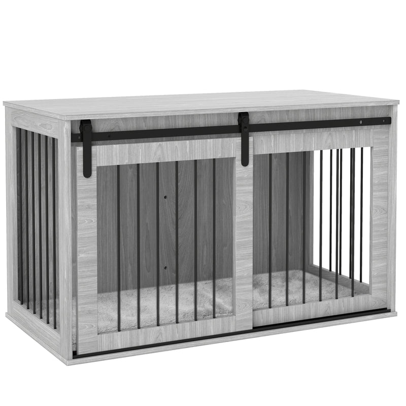 Extra Large Furniture Style Dog Crate Side Table with Sliding Door, Grey