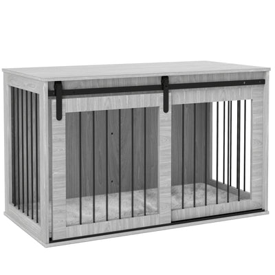 Extra Large Furniture Style Dog Crate Side Table with Sliding Door, Grey