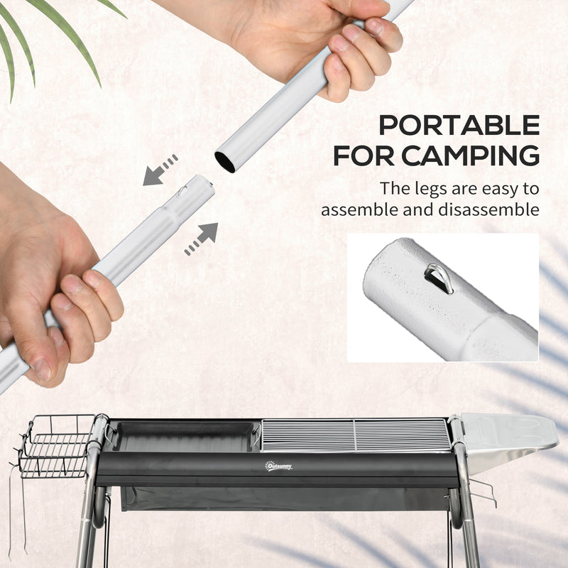 Black Charcoal BBQ Grill with Adjustable Vents and Wheels for Outdoor Cooking by Outsunny