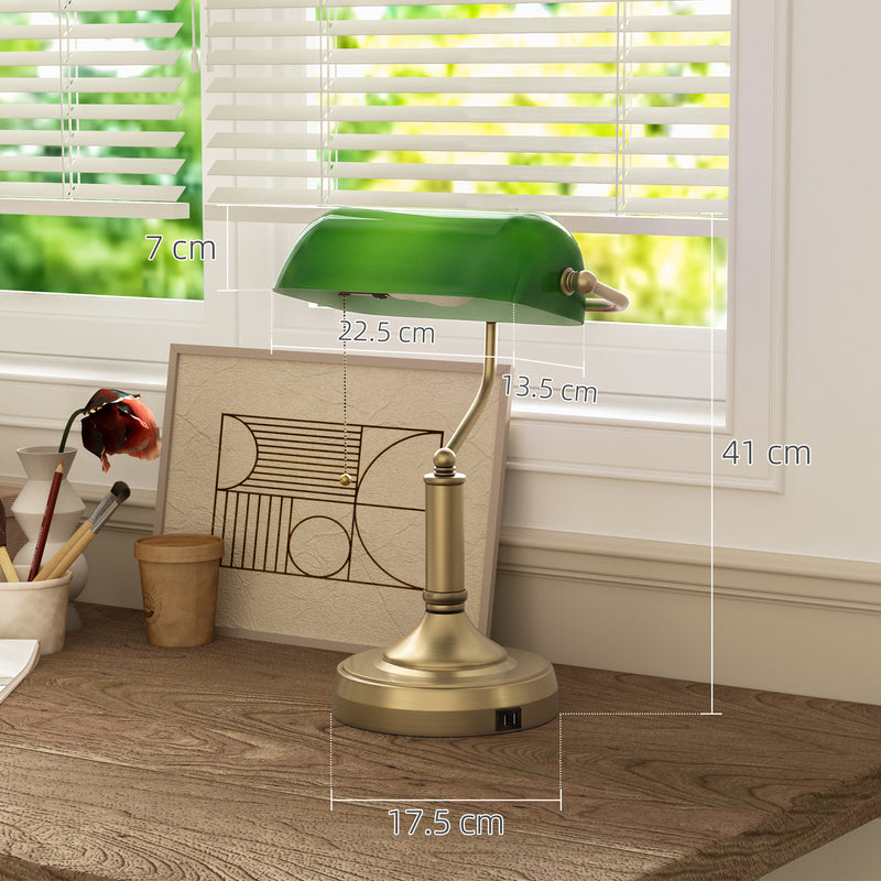 Bedside Table Lamp with Adjustable Shade and Built In USB Charging Ports Green