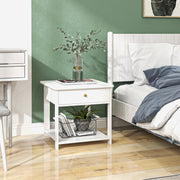 Set of 2 Bedside Tables with Drawer and Storage Shelf for Bedroom or Lounge White AOSOM