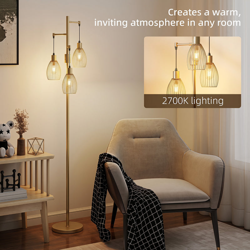 Floor Lamp with Adjustable Dimmable Lights for Living Room or Bedroom Gold