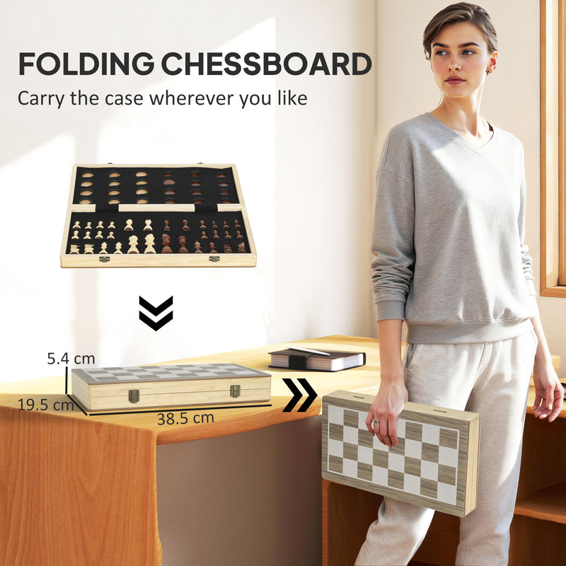 SPORTNOW 15 Inch Chess Set, Foldable Chess and Draughts Set, Brown AOSOM