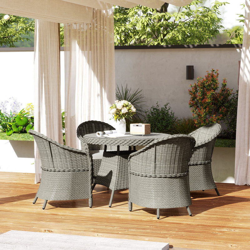 Grey 4 Seater Rattan Garden Dining Set With Cushions and Glass Top Table by Outsunny