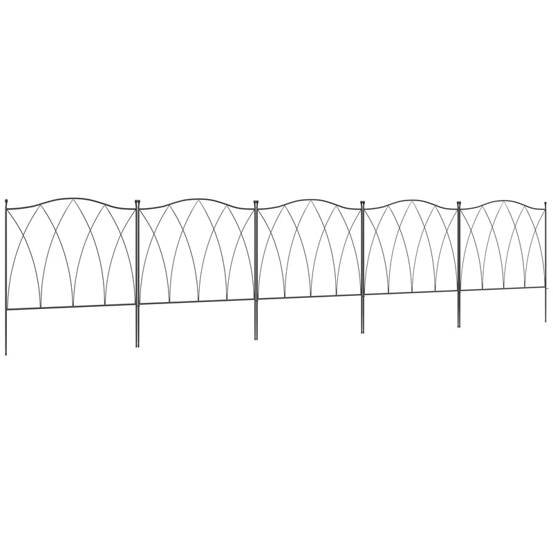 Set of Five Black Decorative Metal Garden Fence Panels 61cm for Borders and Edging