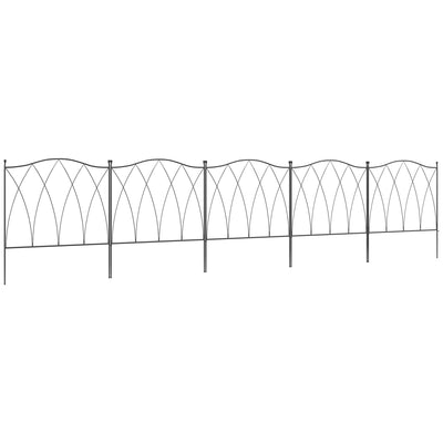 Set of Five Black Decorative Metal Garden Fence Panels 61cm for Borders and Edging