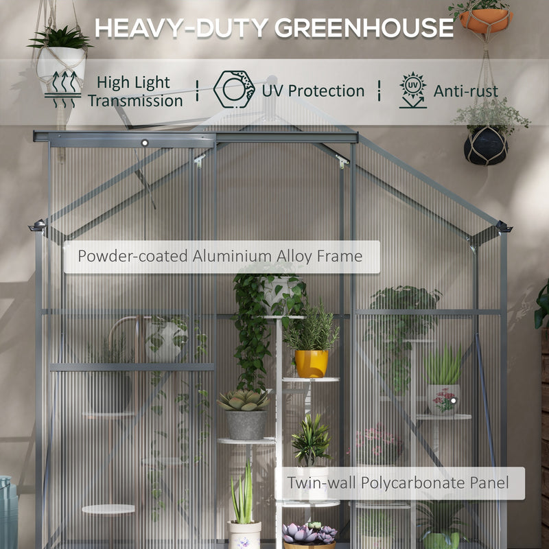 Walk In Polycarbonate Greenhouse With Sliding Door and Rain Gutter For Garden Use Dark Grey
