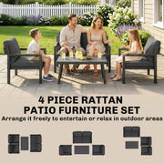 4 Piece Rattan Garden Furniture Set with Loveseat, Armchairs and Coffee Table — Beige or Dark Grey Outsunny
