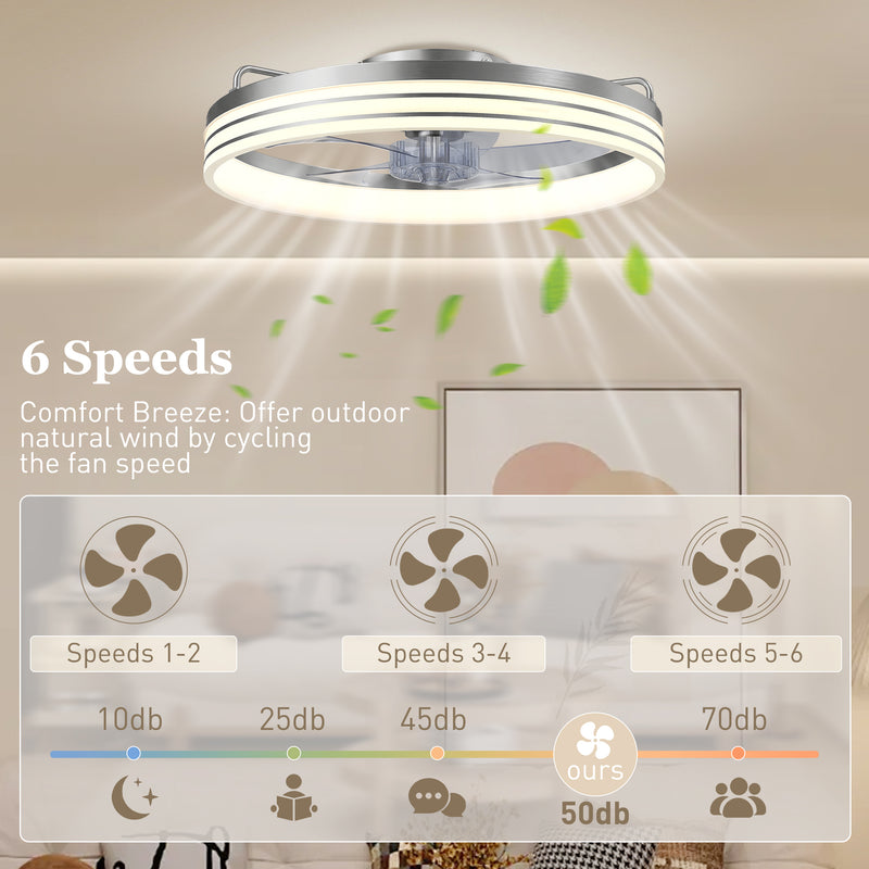 Smart Ceiling Fan With Adjustable Light and App Control for Year Round Home Comfort Silver Tone AOSOM