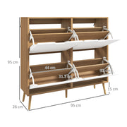 Wooden Shoe Storage Cabinet with 4 Flip Drawers Fits Up to 16 Pairs Natural