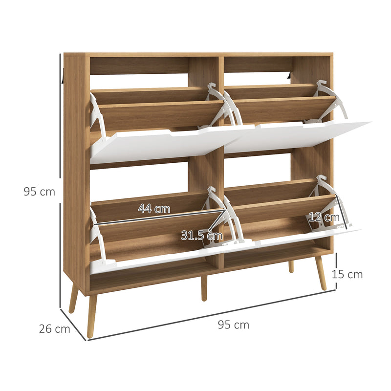 Wooden Shoe Storage Cabinet with 4 Flip Drawers Fits Up to 16 Pairs Natural
