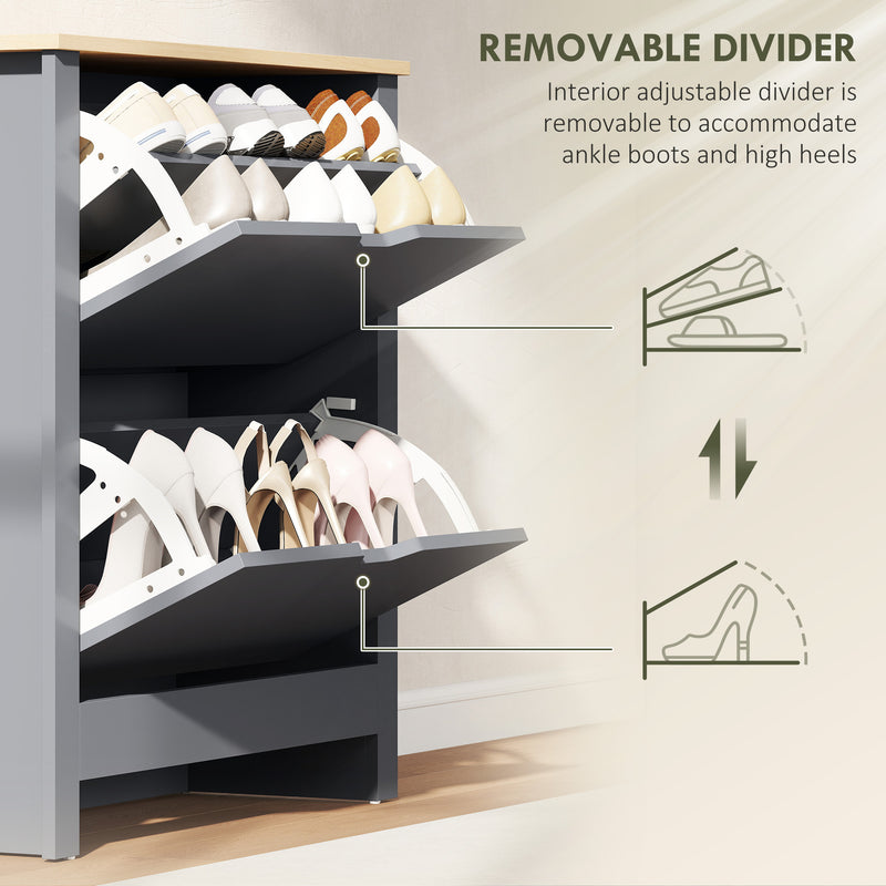 Charcoal Grey Slim Shoe Cabinet For Hallway - 2 Flip Doors Stores Up To 12 Pairs With Adjustable Shelves, 72x26x80cm Homcom