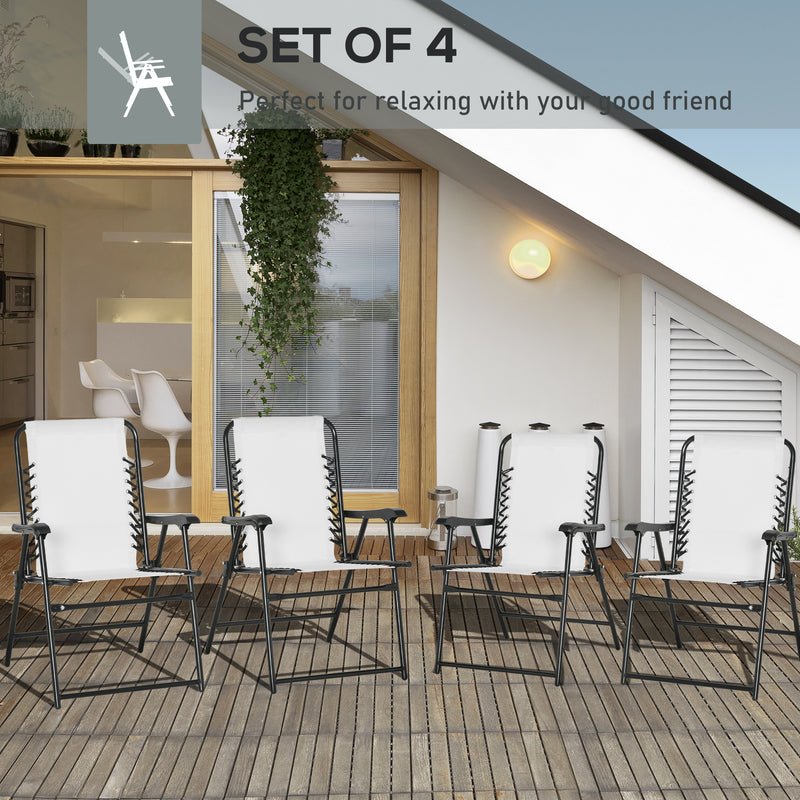 2 Piece Folding Garden Chairs Set with Armrests for Camping Beach or Patio Cream White AOSOM