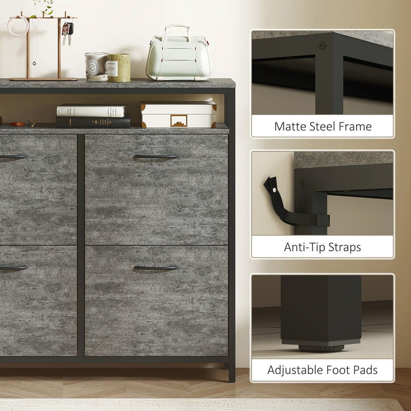 Shoe Storage Cabinet with 4 Flip Drawers and Open Shelf for Hallway Organisation, Cement Grey