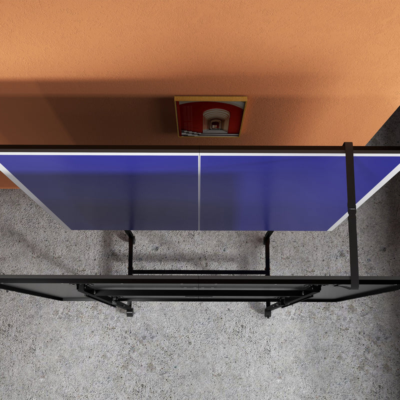 SPORTNOW 9FT Folding Table Tennis Table with Four Wheels, for Indoor Use, Blue AOSOM