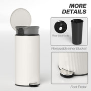 Kitchen Pedal Bin 30L with Soft Close Lid and Removable Inner Bucket Cream Homcom