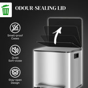 Double Bin For Kitchen Bin with Dual Compartments for Rubbish and Recycling, Stainless Steel, Silver Homcom