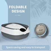 Foldable Covered Cat Litter Tray with Scoop and Odour Control for Easy Cleaning, White