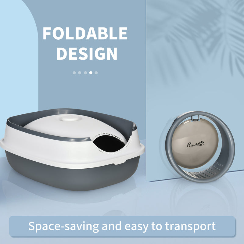 Foldable Covered Cat Litter Tray with Scoop and Odour Control for Easy Cleaning, White