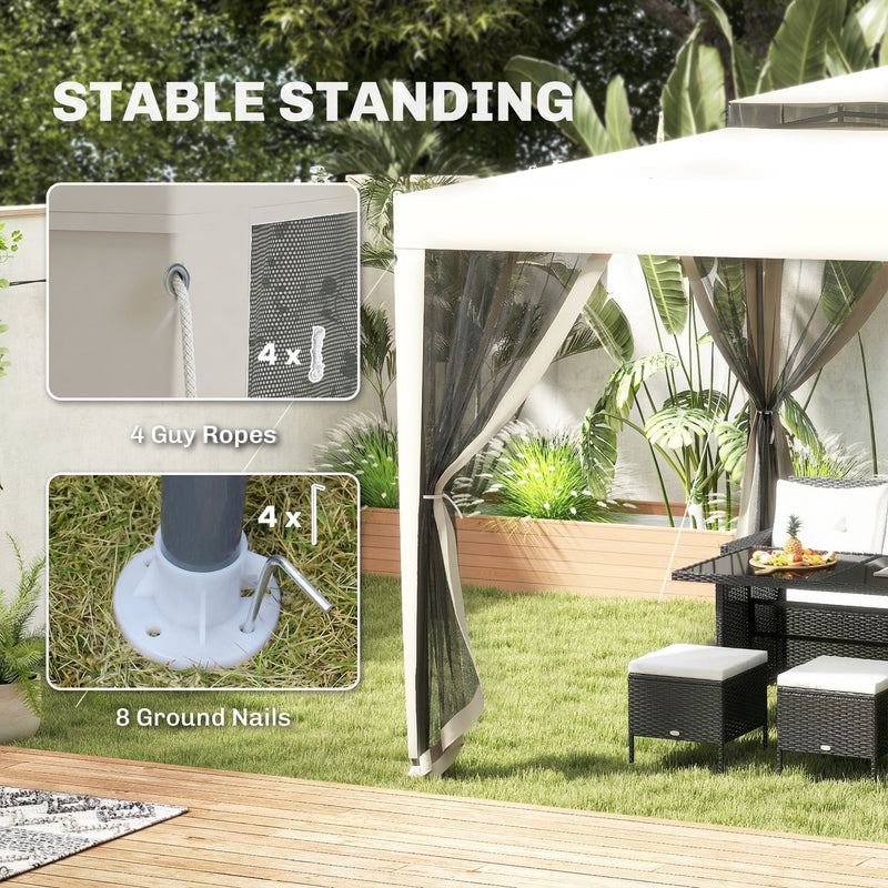 Outsunny 3x3m Gazebo, Netting Party Tent, Patio Canopy Outdoor Event Shelter with Double Tier Roof, Cream White Outsunny