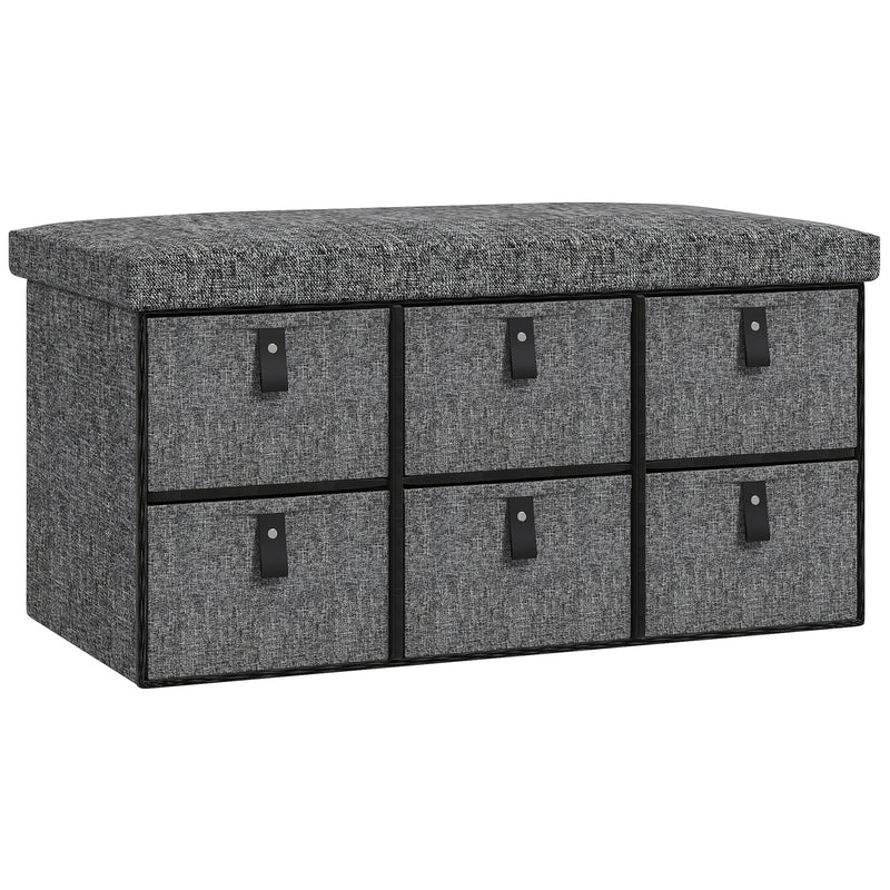 Shoe Storage Bench with 6 Drawers and Padded Seat Ideal for Hallway or Entryway Dark Grey