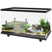 28L Glass Turtle Tank Aquarium with Basking Platform and Easy Drainage System, Black