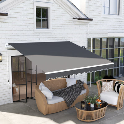 Dark Grey 3 x 2.5m Retractable Manual Awning With Crank Handle and Fittings by Outsunny