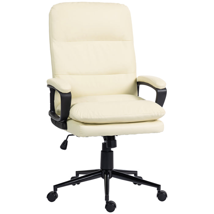 Swivel Office Chair with Adjustable Height Cream White PU Leather by Vinsetto