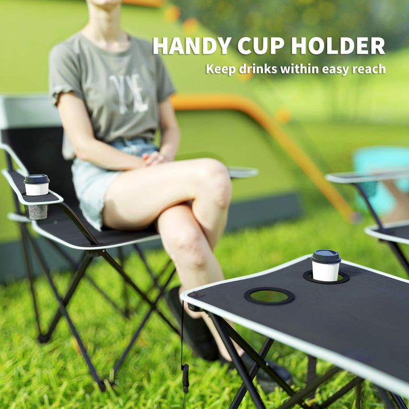 Foldable Outdoor Table and Chairs Set for 4 with Cup Holders and Carry Bag Grey